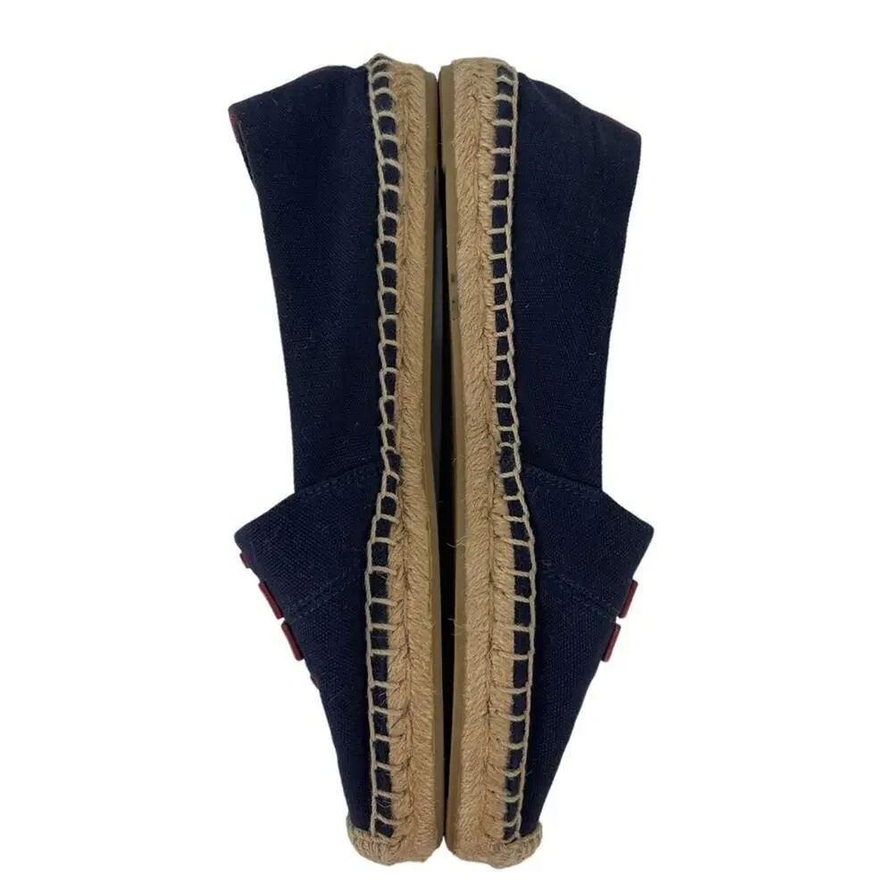 TORY BURCH Weston Navy Red Canvas Slip On Flat Espadrille Sandals Size 8M